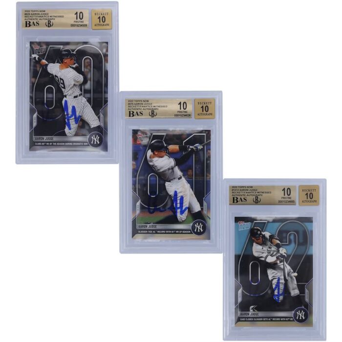Aaron Judge New York Yankees Autographed 2022 Topps Now HR 606162 Set Pristine #9299751012 Beckett Fanatics Witnessed Authenticated 10/10 Card - 9.5/10/10/10 Subgrades