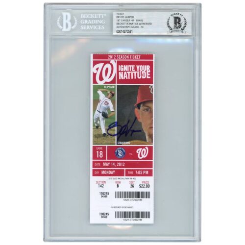 Bryce Harper Washington Nationals Autographed First Career Home Run Game Ticket from May 14 2012 - Beckett/Fanatics Graded 10
