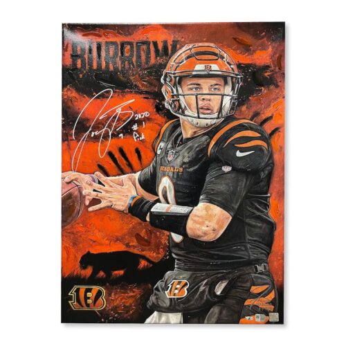 Joe Burrow Cincinnati Bengals Autographed 24" x 36" Canvas Giclee Print Art with "#1 Pick" Inscription - Designed by Artist Justyn Farano - Limited Edition of 9