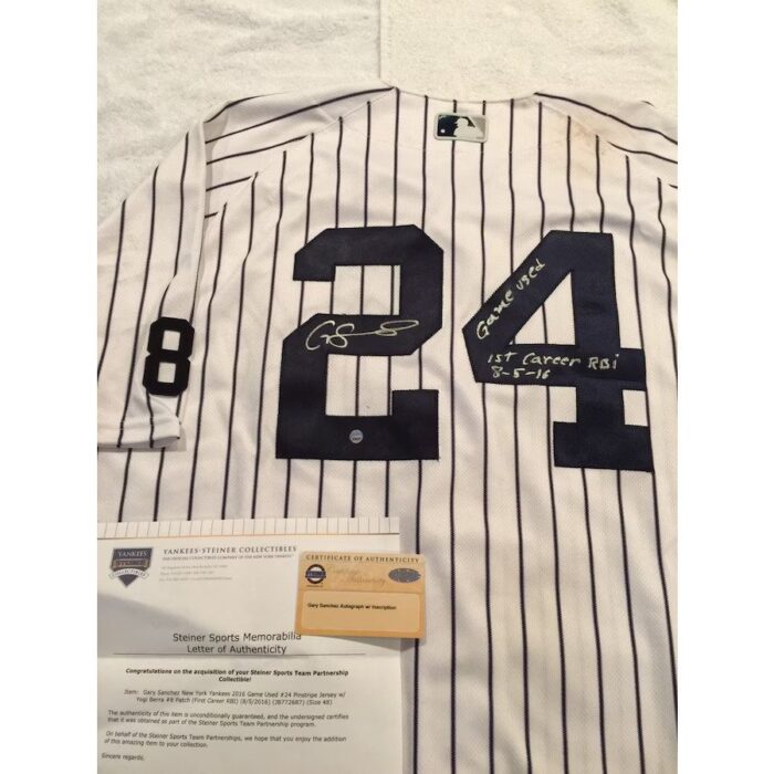 New York Yankees Gary Sanchez Signed Inscribed Game Used 1st Rbi Jersey Steiner