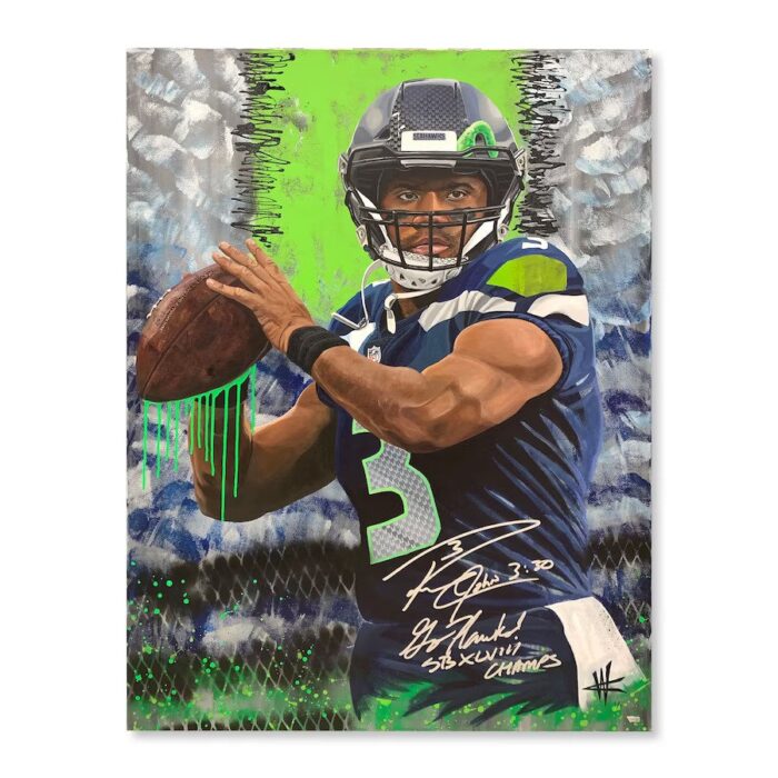 Russell Wilson Seattle Seahawks Autographed 36" x 48" Stretched Original Canvas