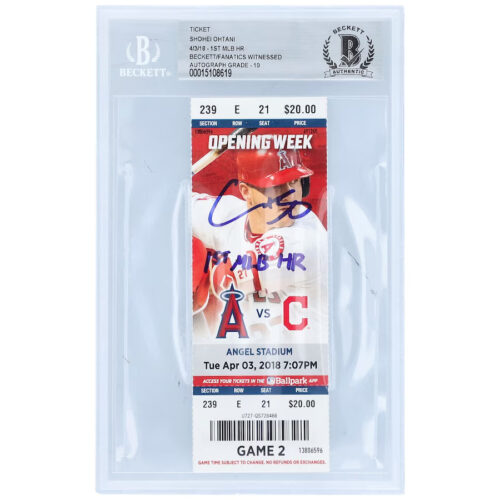 Shohei Ohtani Los Angeles Angels Autographed Ticket from April 3 2018 with "1st MLB HR" Inscription - Beckett/Fanatics Graded 10