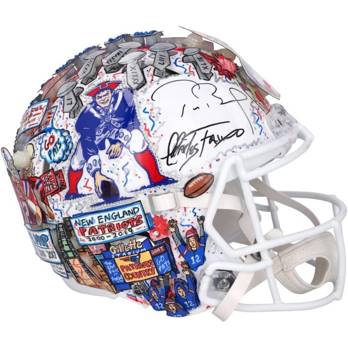 Tom Brady New England Patriots Autographed Riddell Speed Throwback Authentic Helmet - Hand Painted by Artist Charles Fazzino - AA0117567