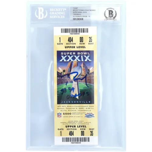 Tom Brady New England Patriots Autographed Super Bowl XXXIX Ticket with "SB 39 Champs" Inscription - Beckett Graded 10