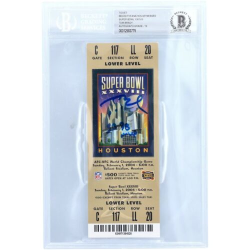 Tom Brady New England Patriots Autographed Super Bowl XXXVIII Ticket with "SB 38 MVP" Inscription - Beckett Graded 10