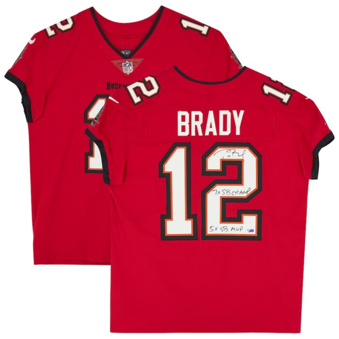 Tom Brady Tampa Bay Buccaneers Autographed Red Nike Elite Jersey with "7x SB Champ" and "5x SB MVP" Inscriptions